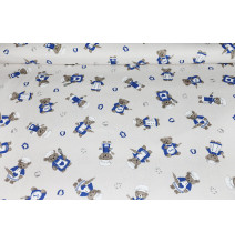 Dekorační bavlněná látka Medvídek šéfkuchař v modrém, š. 140 cm