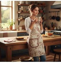 Zástěra kuchyňská bordově-bílé čáry na béžovém